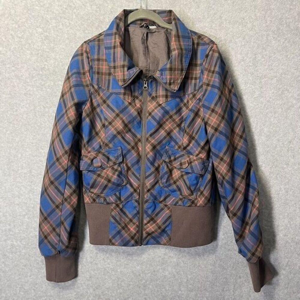 DIVIDED H&M Women's 8 Multi Plaid Zipper Front Jacket Retro Academia Y2K‎ 90's